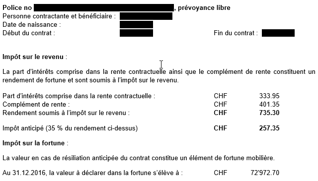 Attestation en vue de la déclaration fiscale