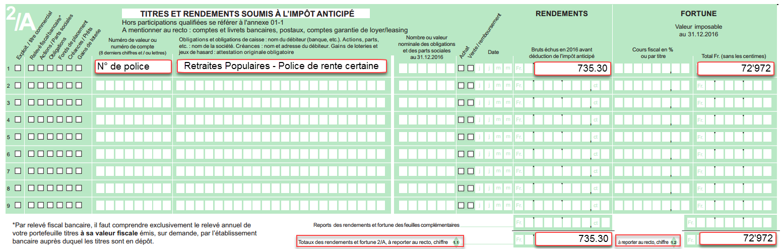 Titres et rendements soumis à l'impôt anticipé